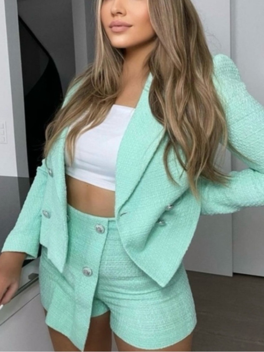 Zara Mint Tweed Skort - influencer fav